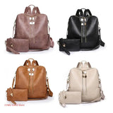 Two-Piece Set Large Bags with Pockets Multipurpose PU Leather School Bags