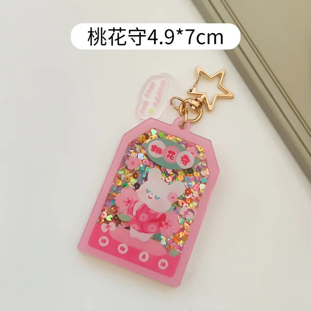 Acrylic Mobile Phone Bag Pendant Key Ring Bell Keychain Blessing Health Rich