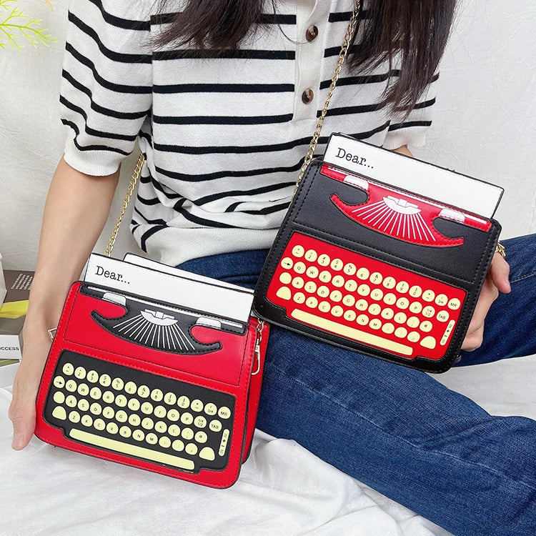 Typewriter Screen Print Vinyl Satchel Bag Women
