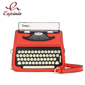Typewriter Screen Print Vinyl Satchel Bag Women