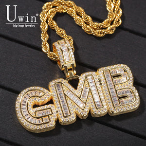 UIWN Zircon Pendant Baguette Letters Necklace Name Men's Commission Gift