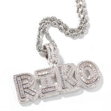 UIWN Zircon Pendant Baguette Letters Necklace Name Men's Commission Gift