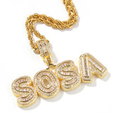 UIWN Zircon Pendant Baguette Letters Necklace Name Men's Commission Gift