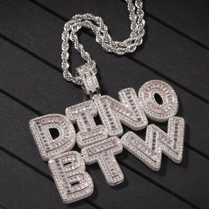 UIWN Zircon Pendant Baguette Letters Necklace Name Men's Commission Gift