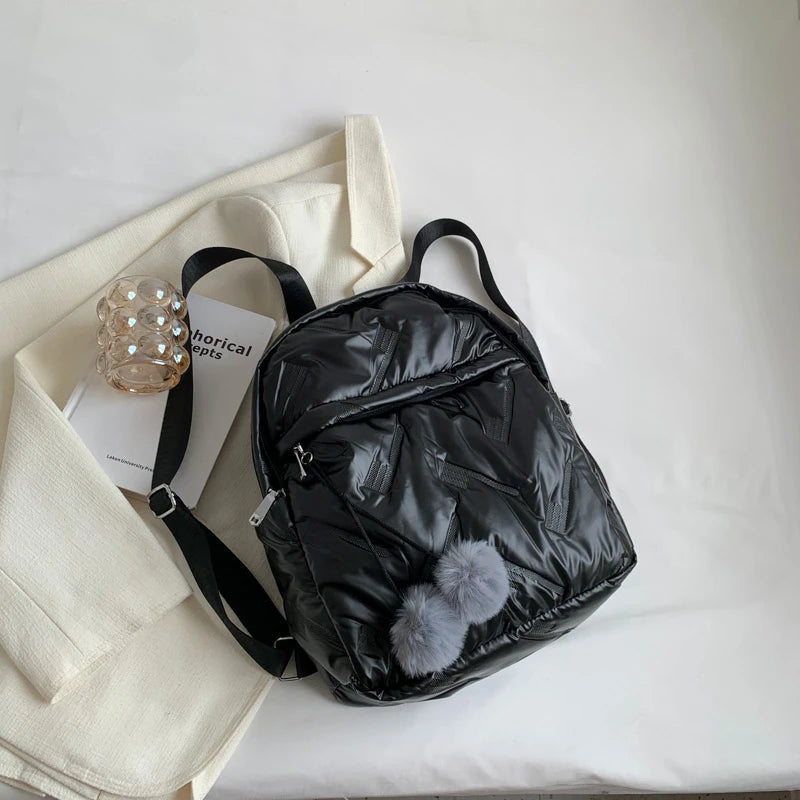 Ruched Nylon Backpack with Pendant Light