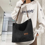 Minimalist Canvas Shoulder Bag Solid Large Capacity Girls Bags Casual Tote Handb