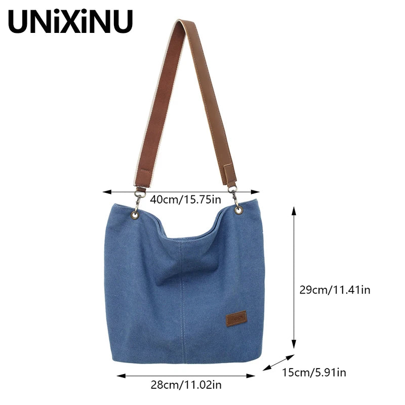 Minimalist Canvas Shoulder Bag Solid Large Capacity Girls Bags Casual Tote Handb