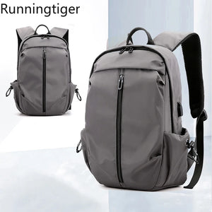Waterproof Nylon USB Backpack Men Travel Bag Gray