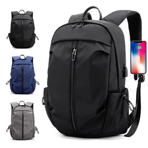 Waterproof Nylon USB Backpack Men Travel Bag Gray