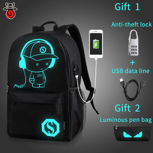 USB Charge Backpack Music Luminous Unisex Schoolbag Teenagers Backpack