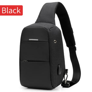 Waterproof USB Charge One Shoulder Bag Men Messenger Bags Male Sling Chest Bag