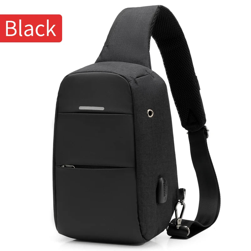 Waterproof USB Charge One Shoulder Bag Men Messenger Bags Male Sling Chest Bag