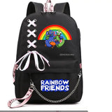 Rainbow Printing USB Charging Backpack for Teenage Girls School Travel Bag