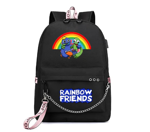 Rainbow Printing USB Charging Backpack for Teenage Girls School Travel Bag
