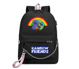 Rainbow Printing USB Charging Backpack for Teenage Girls School Travel Bag