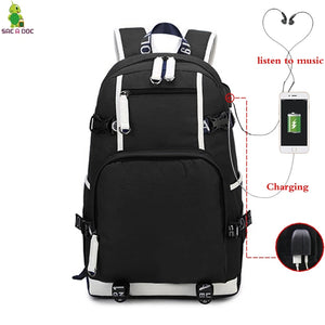 Canvas USB Charging Backpack Large Laptop Bag Casual Mochila
