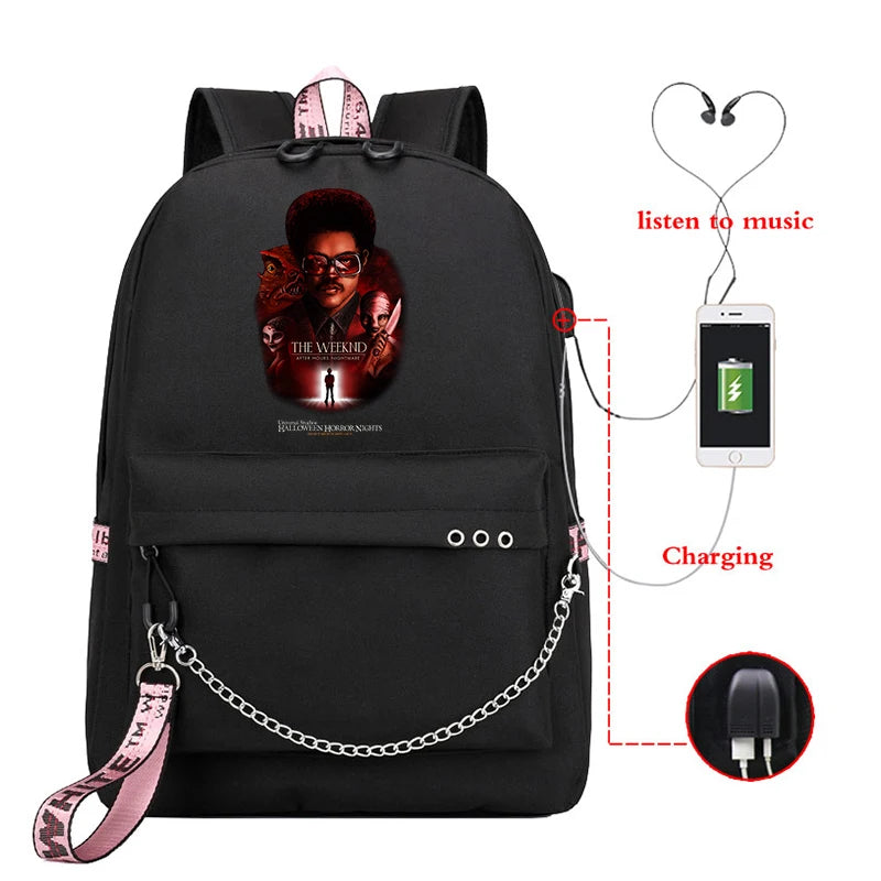 The Weeknd USB Charging Backpack for Teenagers