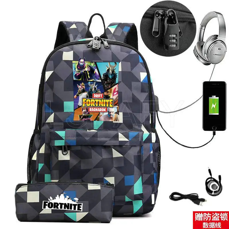 Canvas Backpack USB Charging Mochila Escolar Anime Girls Boys School Backpack