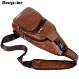 Men's Leather Crossbody Bag USB Charging Chest Pack