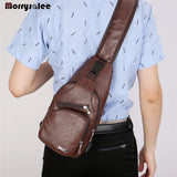 Men's Leather Crossbody Bag USB Charging Chest Pack