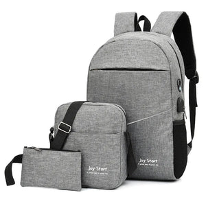 USB Charging Men's Bag Casual Multifunctional Backpacks Men School Bags 3 sets B