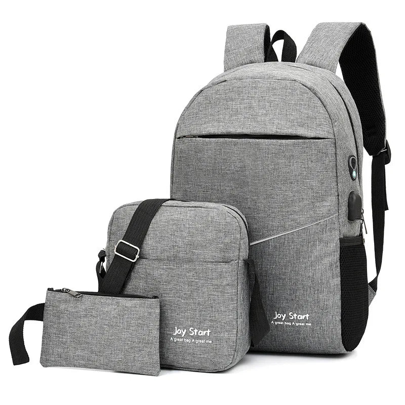 USB Charging Men's Bag Casual Multifunctional Backpacks Men School Bags 3 sets B