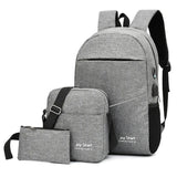 USB Charging Men's Bag Casual Multifunctional Backpacks Men School Bags 3 sets B