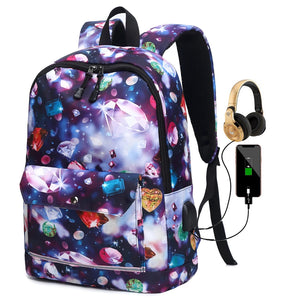 USB Charging School Backpack for Women Travel Backpacks School Bag Teenage Girls