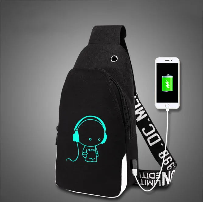Anti Theft Luminous USB Charging Crossbody Bag Waterproof Travel Shoulder Bag