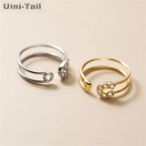 925 Tibetan Silver Double Layer Paper Clip Open Ring
