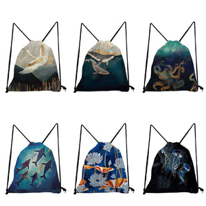 Ukiyoe Drawstring Backpack Whale Women Men For Yoga Swimming Travel Storage Bag