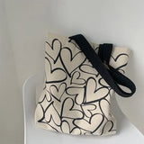 Ulzzang Tote Heart Shopping Bag for Lady Canvas Shoulder Bag