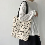 Ulzzang Tote Heart Shopping Bag for Lady Canvas Shoulder Bag