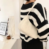 Plush Shoulder Bag for Women - Retro Corduroy Handbag
