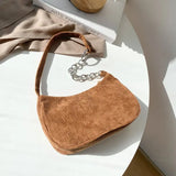 Plush Shoulder Bag for Women - Retro Corduroy Handbag