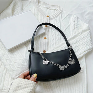 Women's Butterfly Chain Shoulder Bag Leather Hobo Clutch