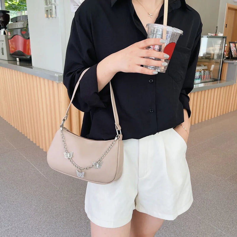 Women's Butterfly Chain Shoulder Bag Leather Hobo Clutch