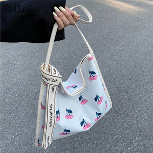 Embroidered Flower Shoulder Bag Large Capacity Tote Bags