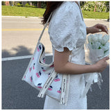 Embroidered Flower Shoulder Bag Large Capacity Tote Bags