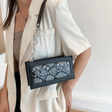 Snake Print Square PU Leather Shoulder Bag for Women