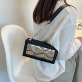 Snake Print Square PU Leather Shoulder Bag for Women