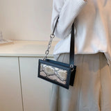Snake Print Square PU Leather Shoulder Bag for Women