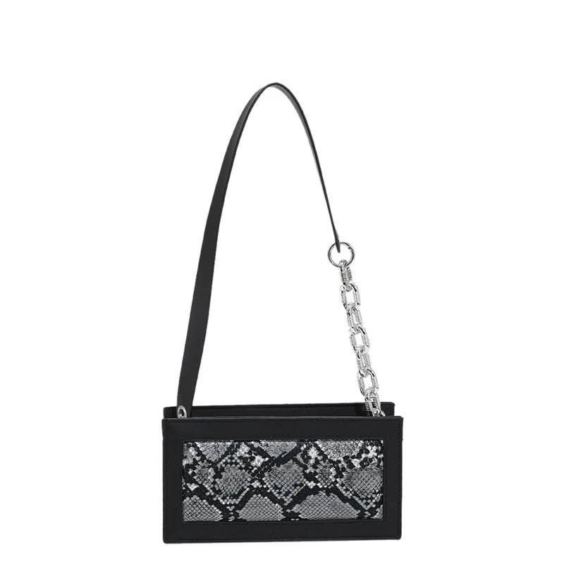 Snake Print Square PU Leather Shoulder Bag for Women