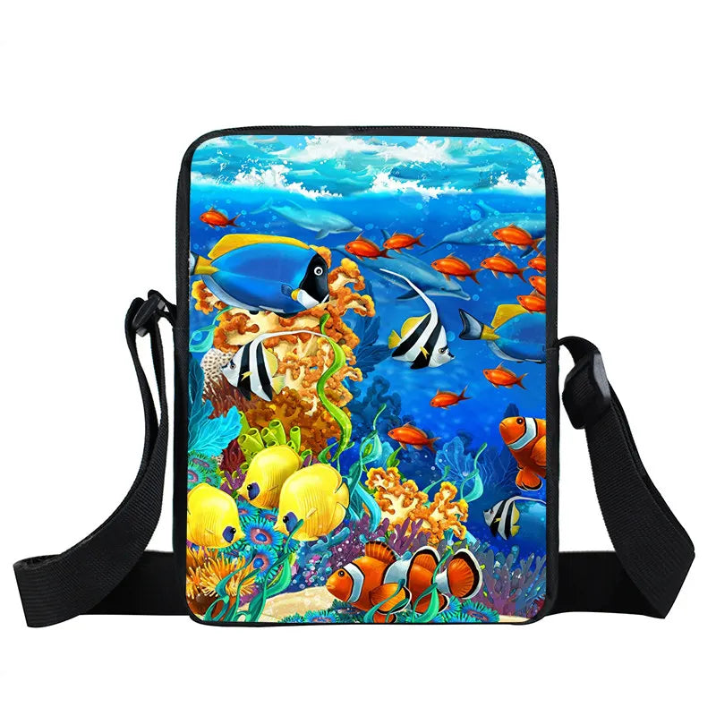 Underwater Turtle Fish Dolphin Shoulder Bag Teen Girl Messenger Cross Travel