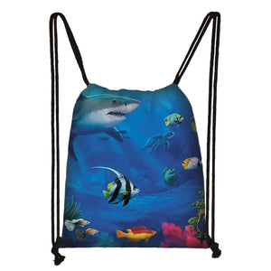 Underwater World Cartoon Drawstring Bag Children Backpack