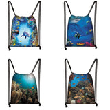 Underwater World Cartoon Drawstring Bag Children Backpack