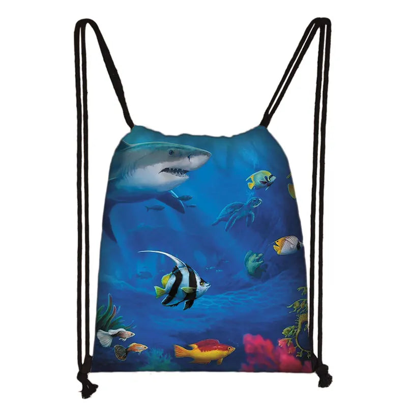 Underwater World Cartoon Drawstring Bag Children Backpack