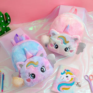 Mini Unicorn Backpack for Girls Kids Fluffy Preschool Knapsack
