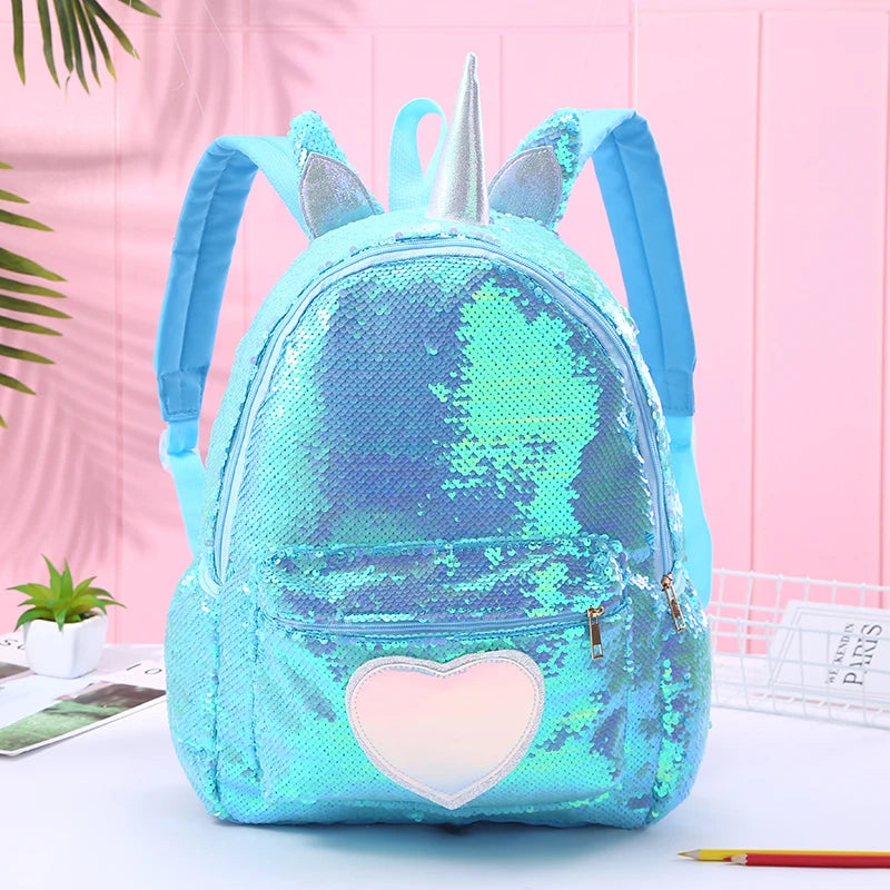 Unicorn Bag Sequin Children Backpack for Girls Schoolbag
