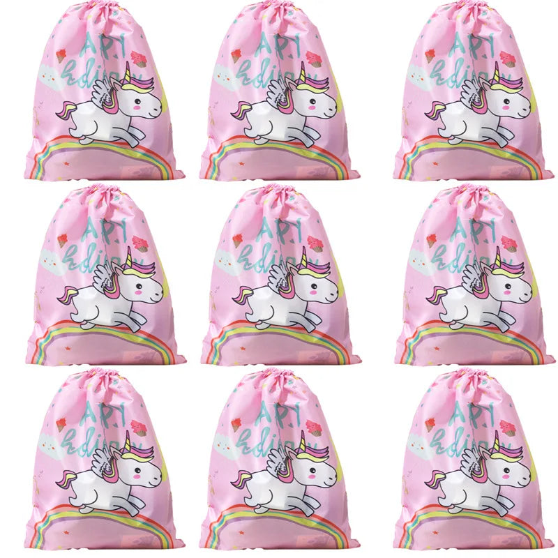 Unicorn Drawstring Backpack Girls Bag Polyester Fabric Dancing Horse Bags Pink